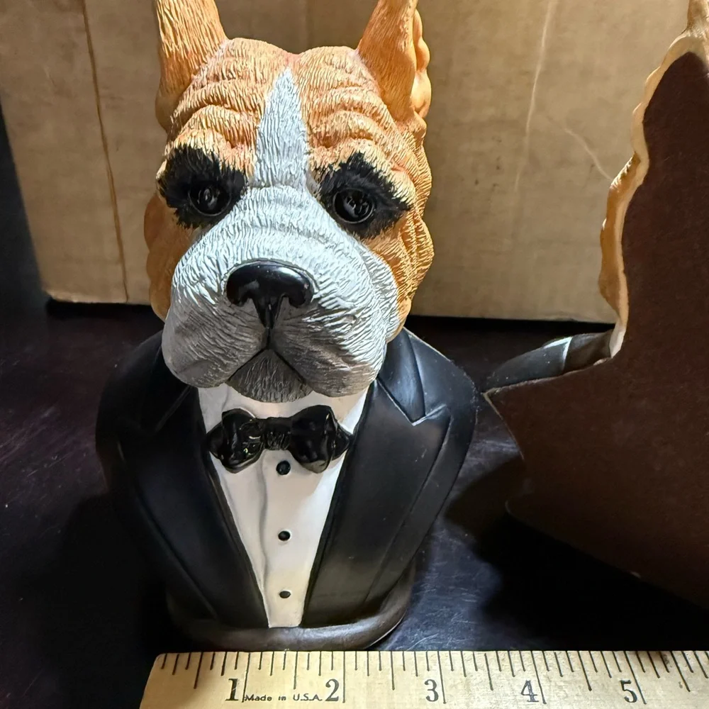 2/pair of Silvestri handcrafted boxer bulldog Tuxedo Butler Resin‎ bookend 7”T